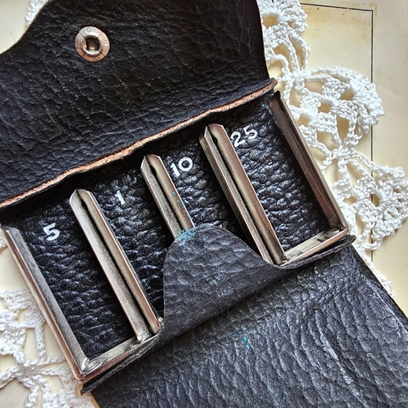 Antique Drexel Coin Purse Black Leather Spring-Loaded Metal Coin Sorter 1930s - Picture 6 of 14